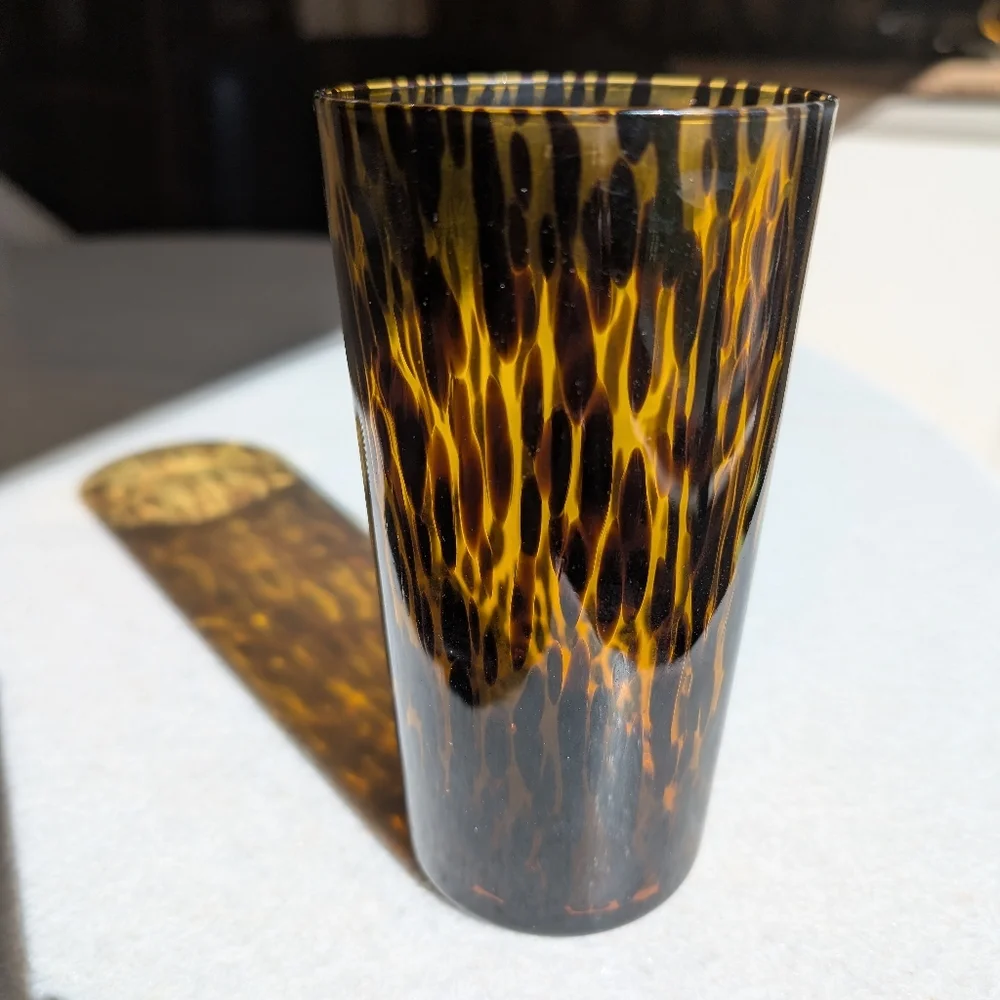 Set of 4 high ball / drinking glasses in a tortoise shell pattern - Picture 2 of 4